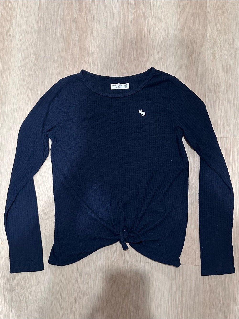 Abercrombie & Fitch Navy Ribbed Long Sleeve Knot Front Top